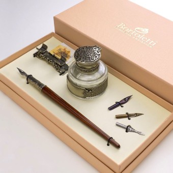 Bortoletti Conjunto de caligrafía de madera Gritti con tintero de bronce
