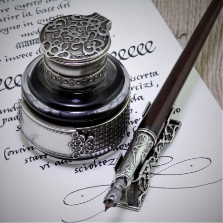 Gritti hölzerner Kalligraphie-Stift und Tinkwell von Bortoletti