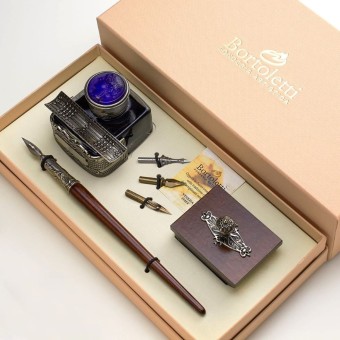 Bortoletti Corner wooden calligraphy set with cameo inkwell