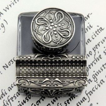 Bortoletti Conjunto de caligrafía de madera de Tiziano con tintero de bronce 2