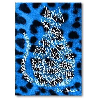 Carte de chat de peau de léopard bleu électrique par Calligraphy Arts