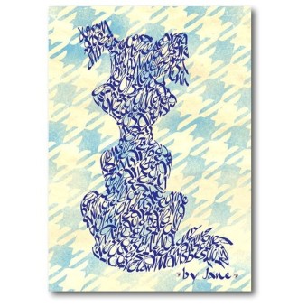 Carte de chien de bande dessinée bleue par Calligraphy Arts