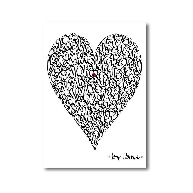 Handgemaakte liefde hart wenskaart met kalligrafie-formulering