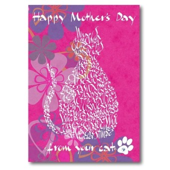 Cat-themed Mother's Day card with bright floral background