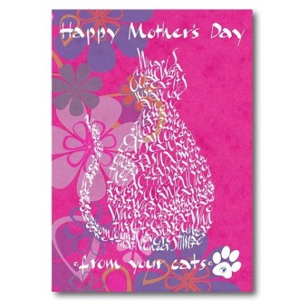 Feliz día de la madre de su tarjeta de felicitación de gatos por Calligraphy Arts - Fondo de remolinos rosados 2