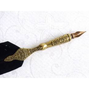 Penna calligrafica piuma - manico in peltro dorato