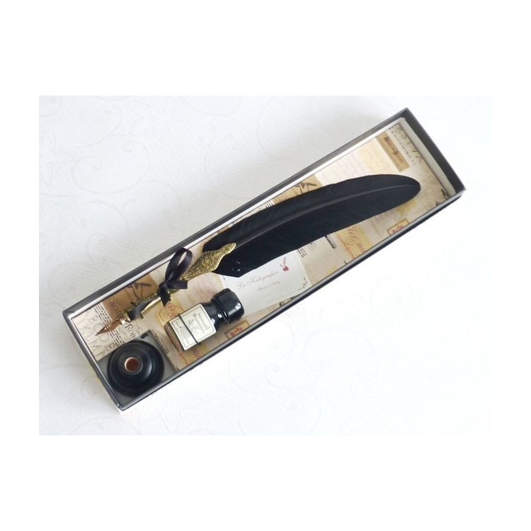 Feather Calligraphy Pen - gold pewter handle