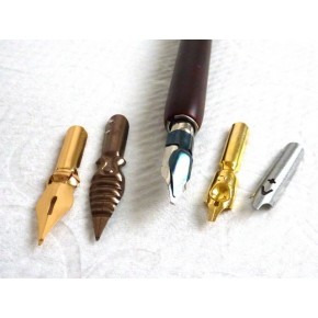 Wooden Dip Pen 5 Nibs Large Ink
