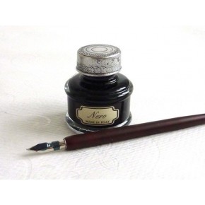 Penna calligrafica in legno, 5 pennini, inchiostro grande