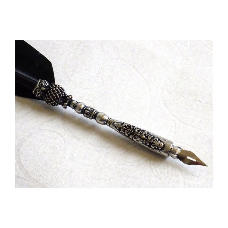 Bolígrafo de pluma negra - Diseño búho Bolígrafo de pluma negra - Diseño búho
