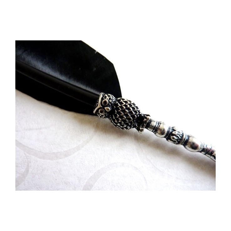 Bolígrafo de pluma negra - Diseño búho Bolígrafo de pluma negra - Diseño búho