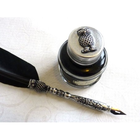 Penna piuma nera - Design gufo