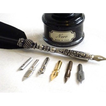 Penna piuma nera - Design gufo