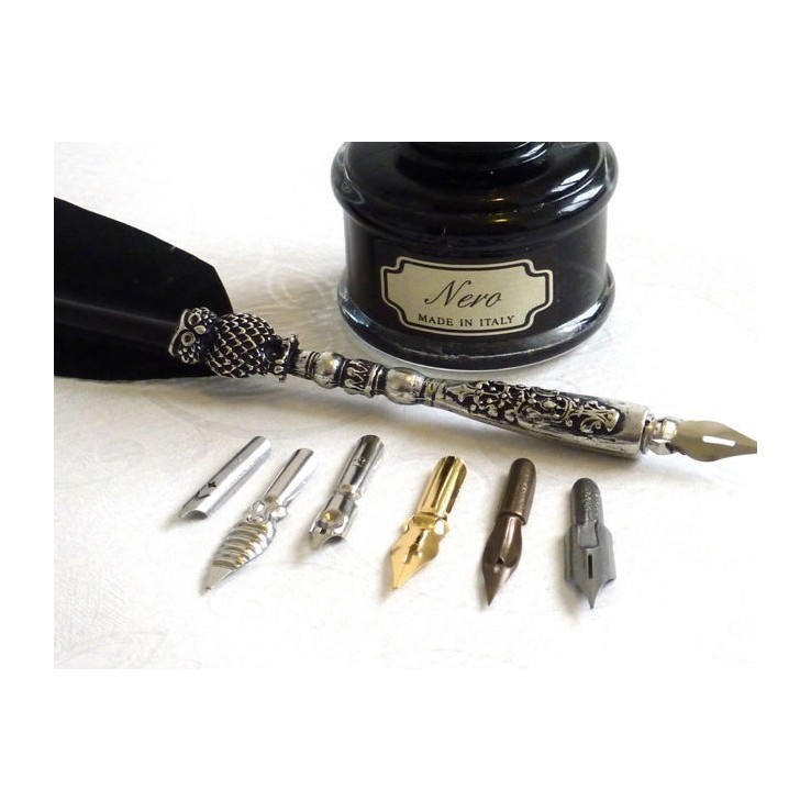Bolígrafo de pluma negra - Diseño búho Bolígrafo de pluma negra - Diseño búho