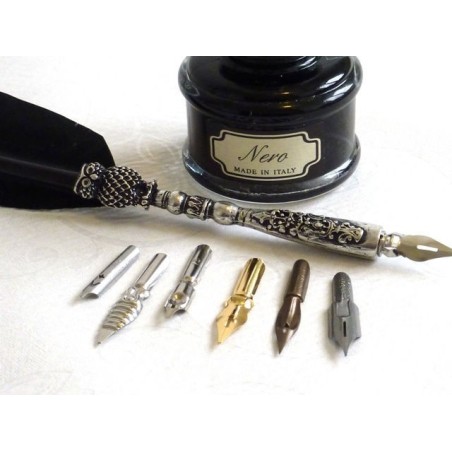 Stylo plume noir - Design hibou