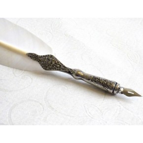 White feather with pewter pen