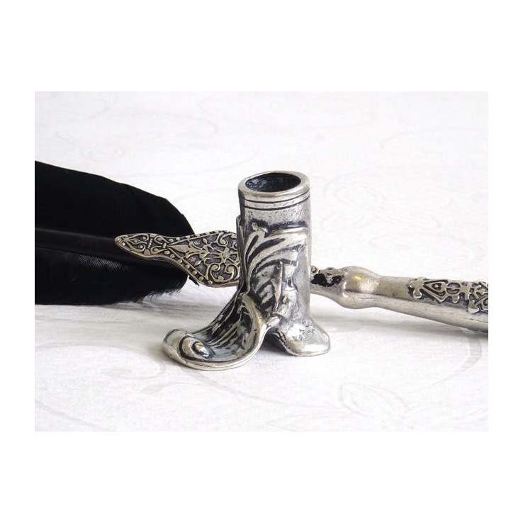 Black Feather Pen, Boot Holder & Ink Black Feather Pen, Boot Holder & Ink