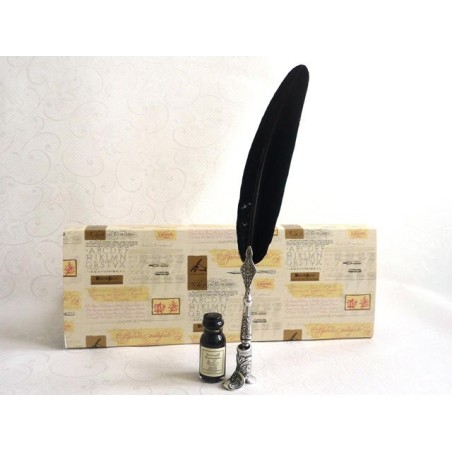 Black Feather Pen, Boot Holder & Ink