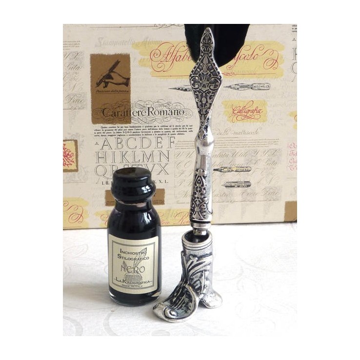 Black Feather Pen, Boot Holder & Ink Black Feather Pen, Boot Holder & Ink