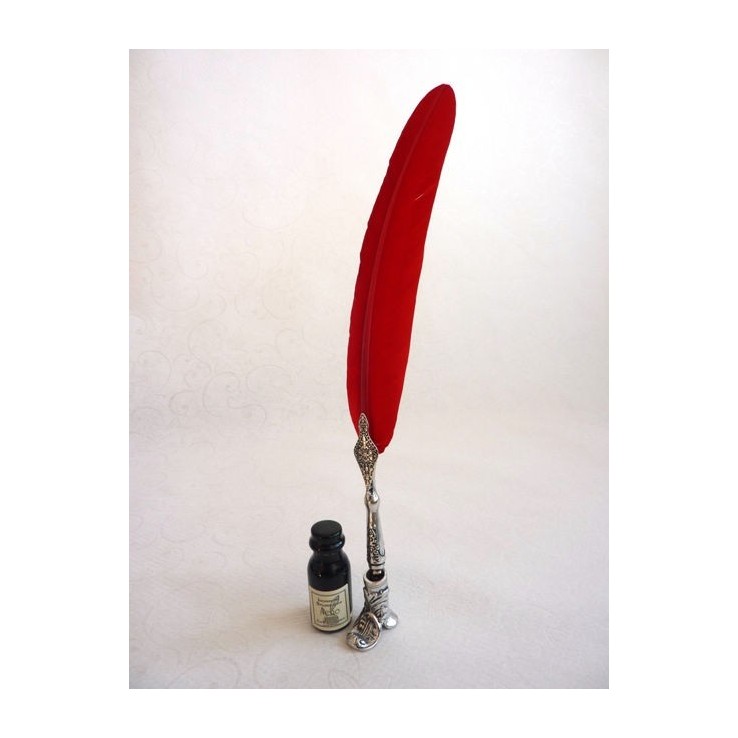 Roter Federstift, Stiefelhalter & Tinte Roter Federstift, Stiefelhalter & Tinte