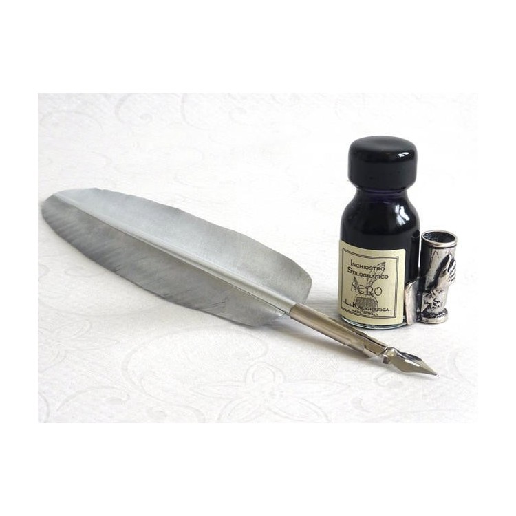 Silver feather calligraphy pen set